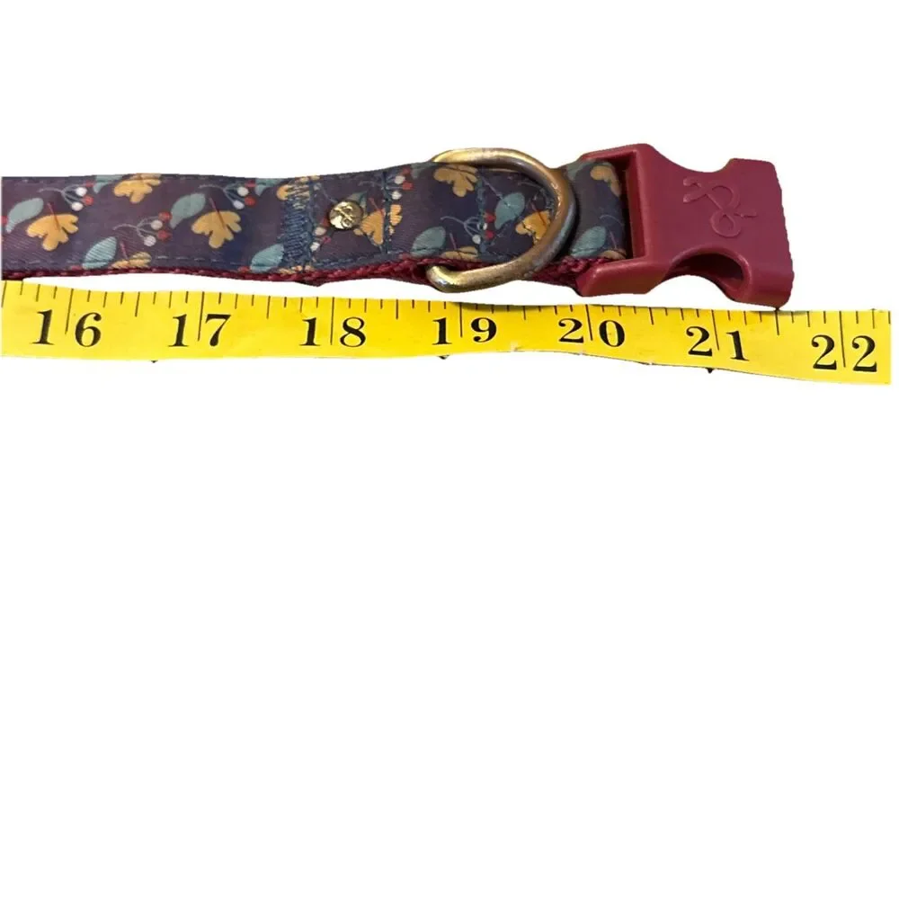 Large Dog Collar Blue Nylon Leaf Print 16”-22” Plastic Clasp Metal D-ring